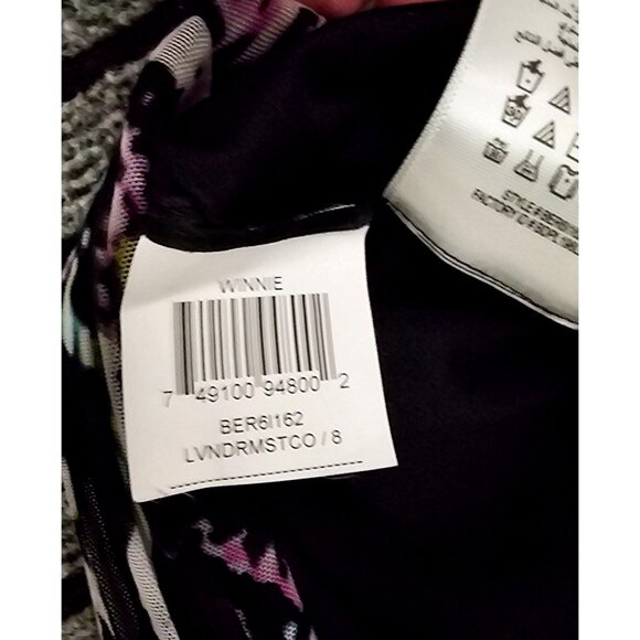 BCBGMAXAZRIA Strapless Floral Print Dress Size 8 Black Multi-Color Ruched Bodyco - Picture 8 of 11